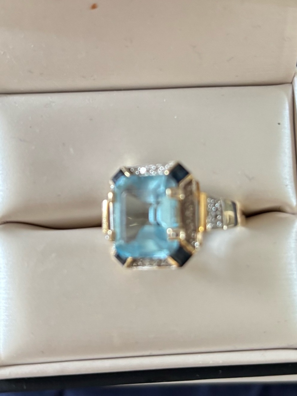 14K Yellow Gold Blue Topaz Ring with Sapphire and Diamond Accents - Picture 6 of 6